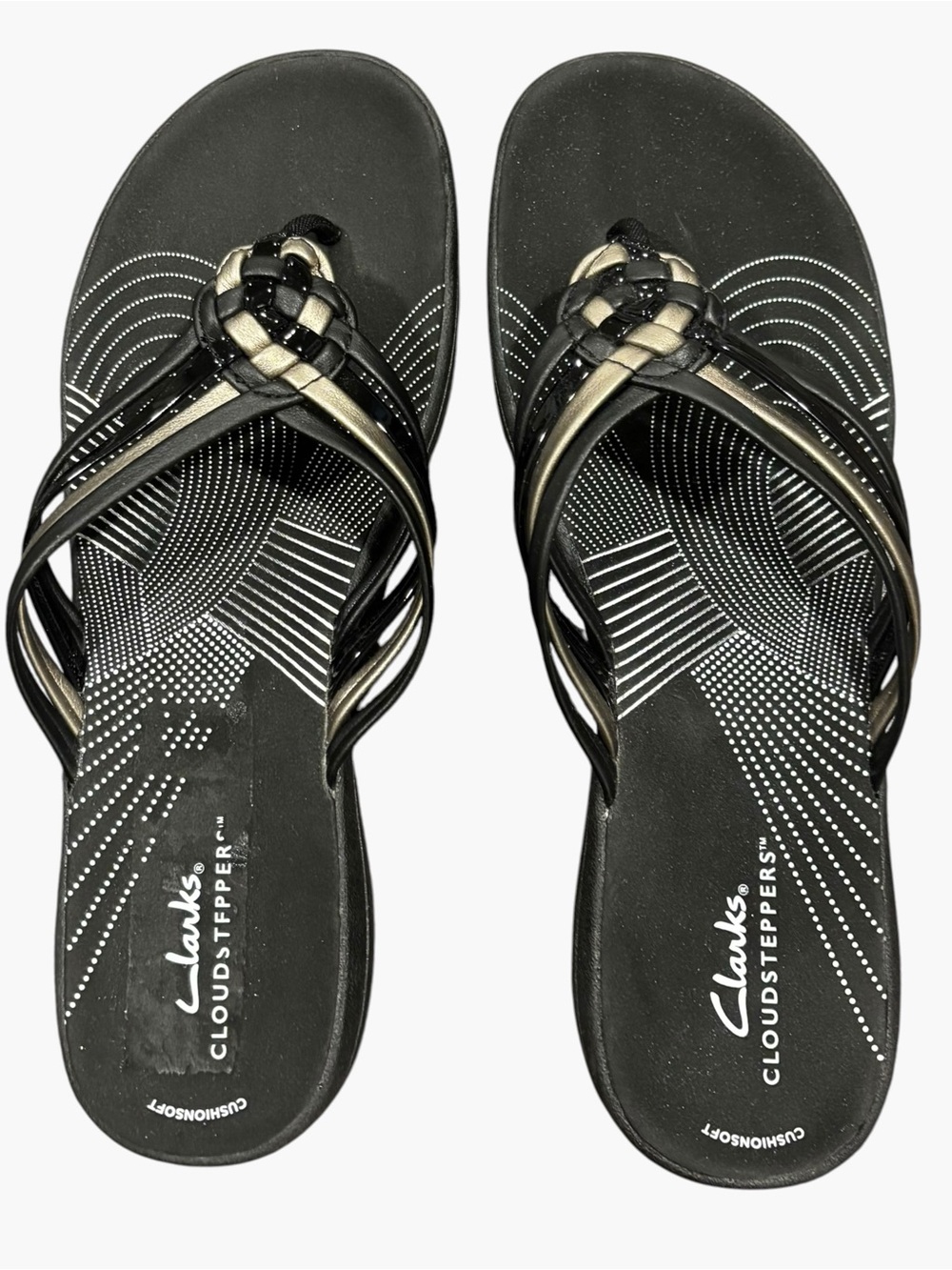 Clarks Cloudsteppers Breeze Coral H Women’s 10 Black Gold Thong Sandals